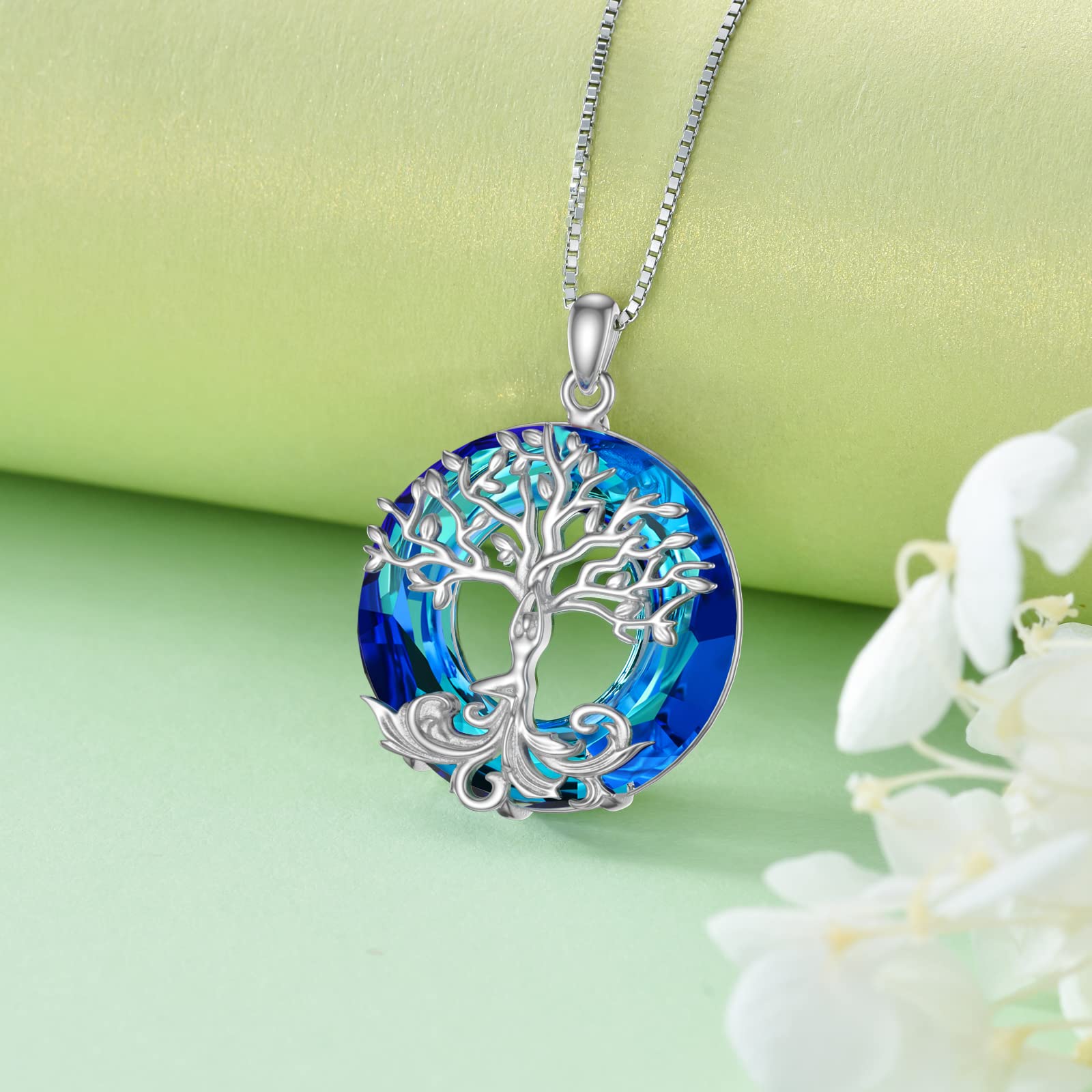 ROMANTICWORK Lebensbaum Kette Sterling Silber Baum des Lebens Anhänger Halskette Wikinger Abalone Muschel Mondstein Yoga Schmuck Geschenk für Damen Mädchen