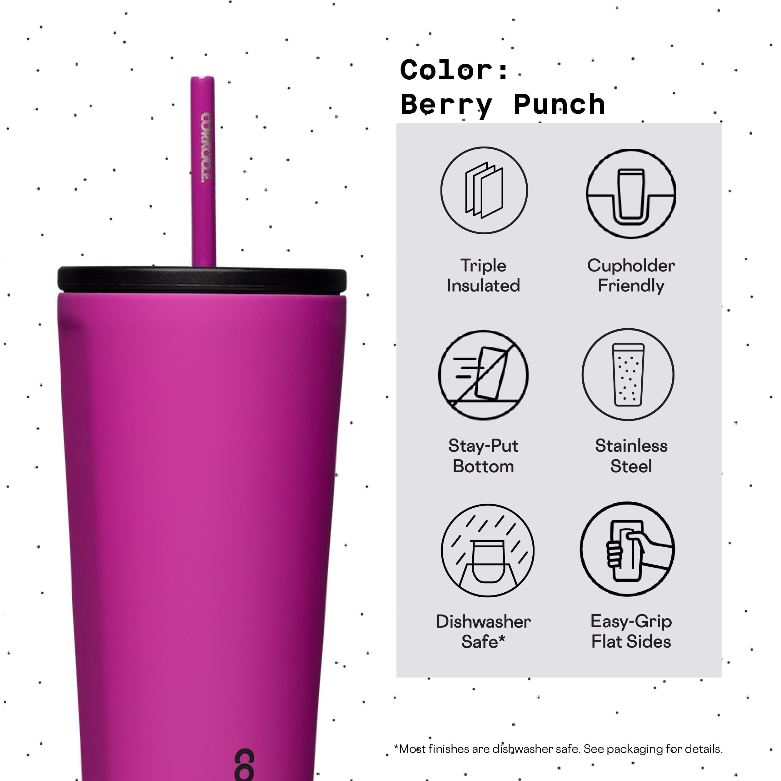 Corkcicle Cold Cup Insulated Tumbler - 24 Oz, Triple-Insulated, Keeps Drinks Cold 12 Hours, Berry Punch Color