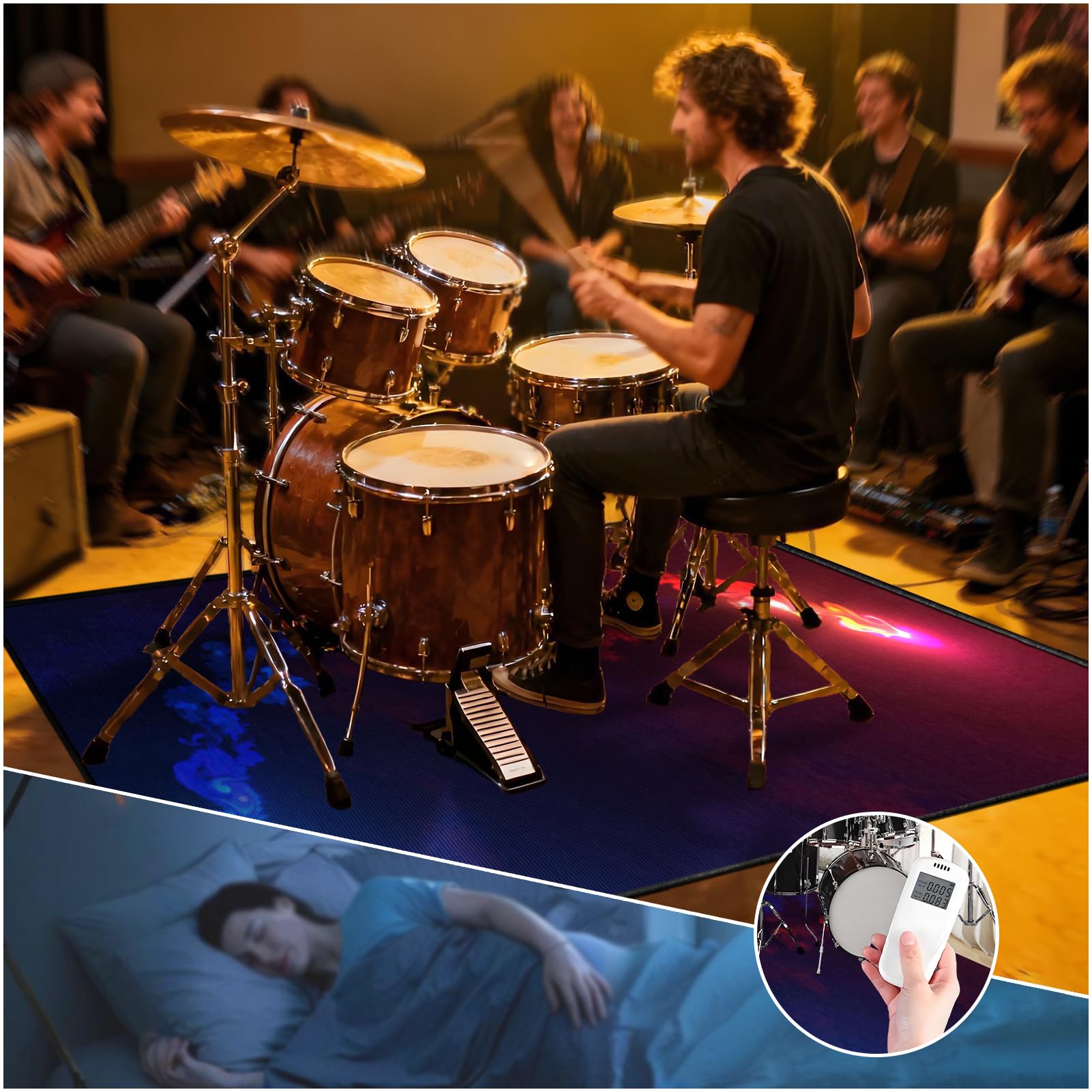 Schlagzeugteppich Drum Teppich 200 x 160 cm Schallschutz Teppich, rutschfeste Trommelmatte, Schallschutzmatte, Elektronisch Schlagzeug Teppich, Snare Drum Rug Schalldicht Teppiche