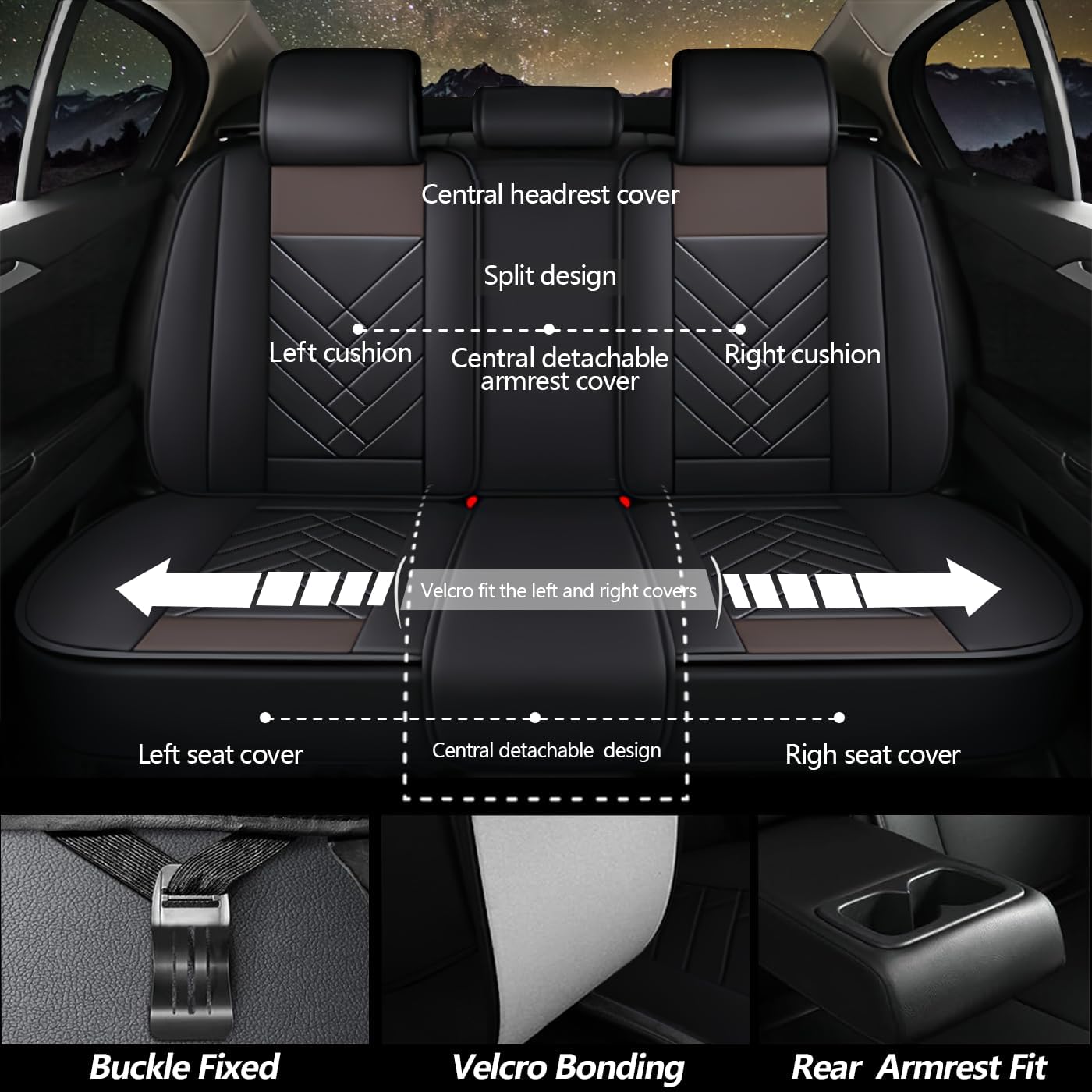 Car Seat Covers for Hyundai Car IONIQ 2017-2024 | Anti-Slip, Breathable, Abrasion Resistant Front and Rear Seat Cover (5-Seats, with Pillow, Coffee)