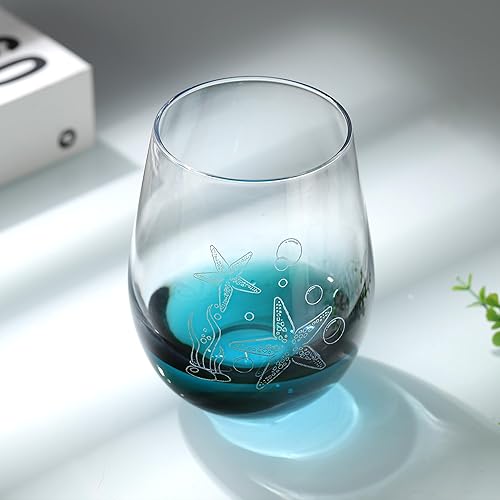 Miniatura 2 de Joeyan Copas de vino sin tallo, vasos de vino rojo y blanco con patrón de vieira marina, vasos de vidrio transparente, regalo de cristalería para