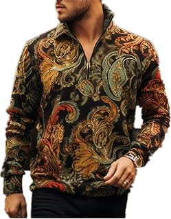 Men's Baroque Printed Long Sleeve Polo Sweatshirt Trending Royal Floral 3D Pattern…