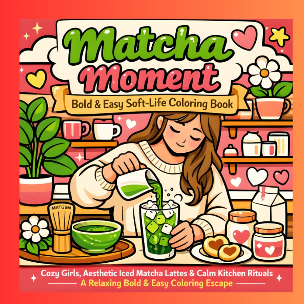 Matcha Moment: Bold & Easy Soft-Life Coloring Book: Cozy Girls, Aesthetic Iced Matcha Lattes & Calm Kitchen Rituals — A Relaxing Bold & Easy Coloring Escape