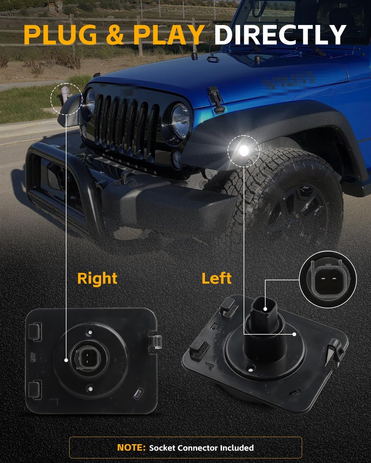Front Fender LED Side Marker Lights for 2007-2019 J-e-e-p Wrangler JK, Smoked Lens Side Bumper Marker Lamps, [Super-Bright] White LED Side Markers Turn Signal Lights, 2 PCS