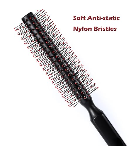 Miniatura 3 de Cepillo de pelo redondo pequeño para secar con secado, cabello corto, fino y fino, cepillo de madera con cerdas de nailon suaves, tanto para hombres