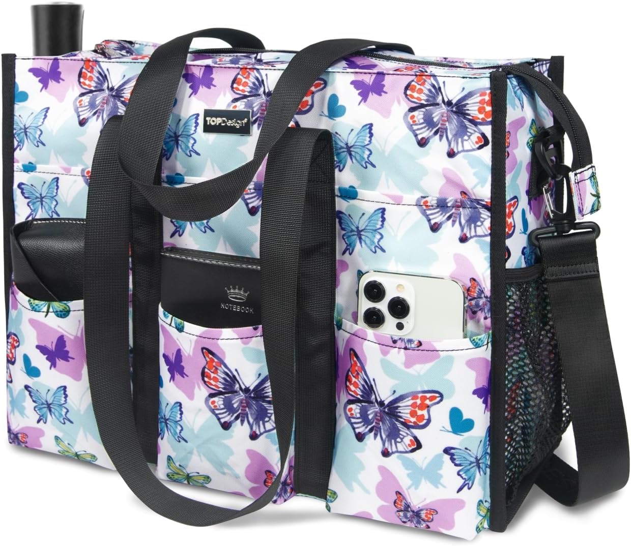 TOPDesign Utility Water Resistant Tote Bag with 22 Pockets, Top Zipper Closure & Thick Bottom Support, for Working Women - Image 2