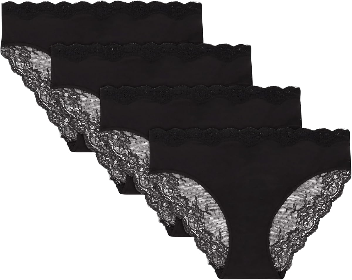 Maidenform womens Underwear Bikini, 4-pack, Cheeky Bikini Lace Underwear, Mid-rise Moderate Coverage Bikini Pack
