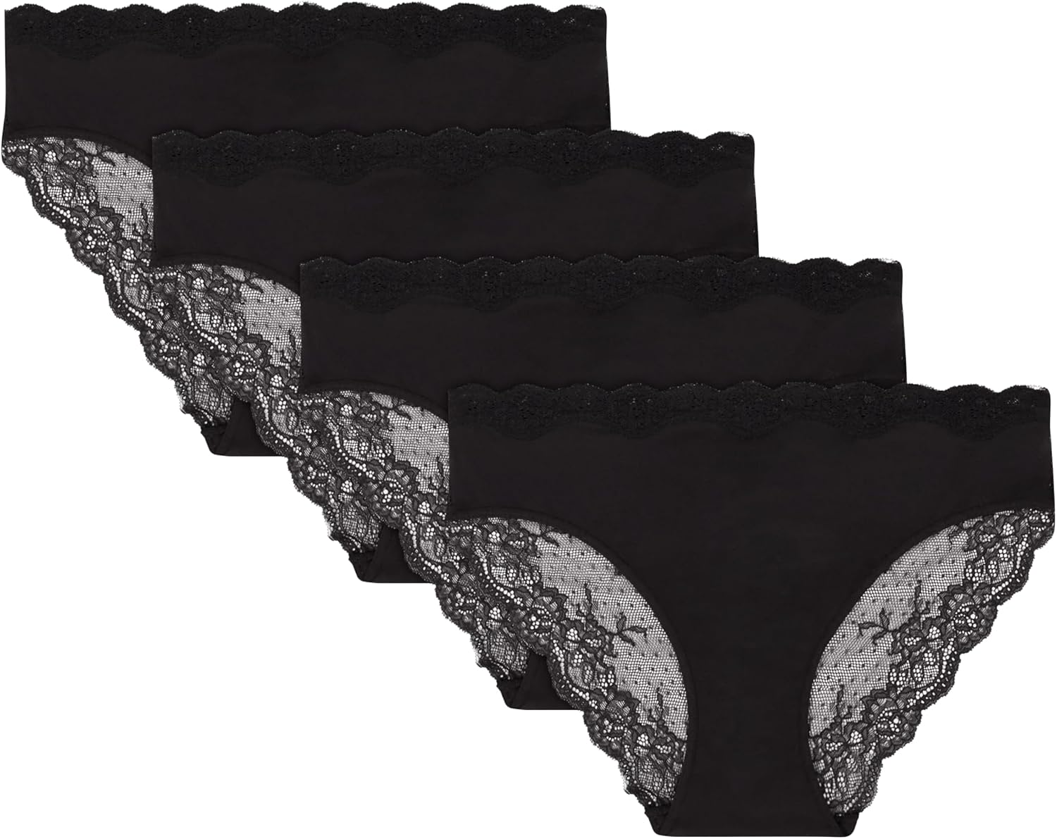 Maidenform womens Underwear Bikini, 4-pack, Cheeky Bikini Lace Underwear, Mid-rise Moderate Coverage Bikini Pack
