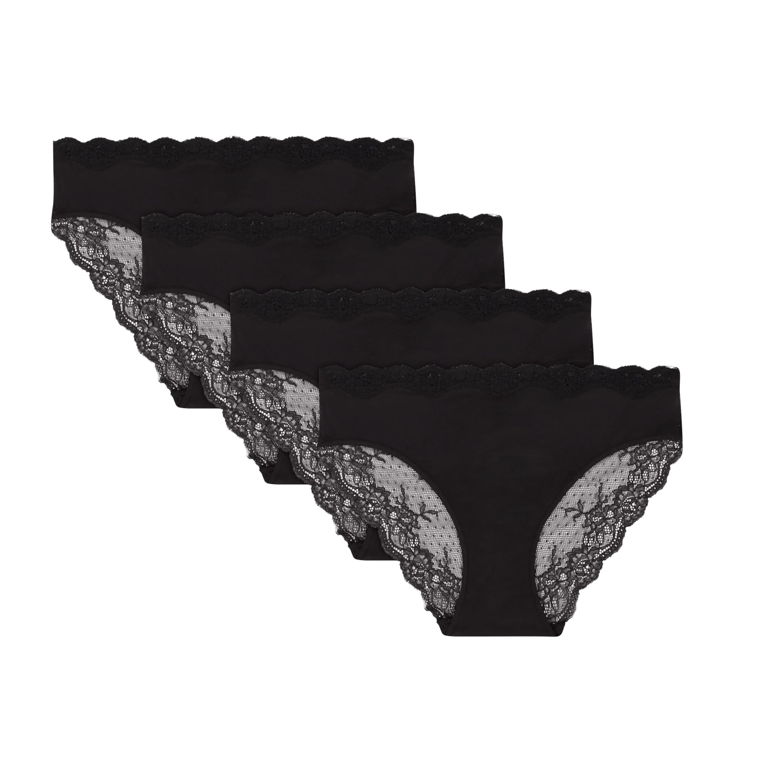 Maidenform Women's Underwear Bikini, 4-Pack, Cheeky Bikini Lace Underwear, Mid-Rise Moderate Coverage Bikini Pack