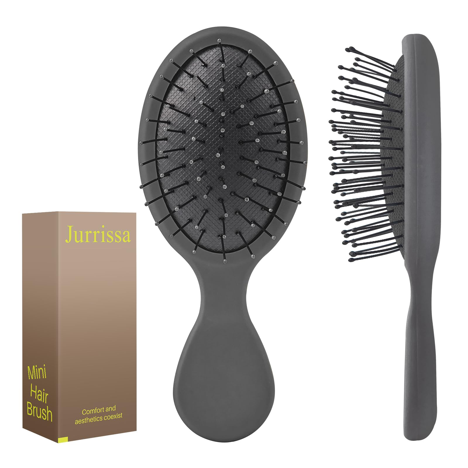 Jurrissa Mini Hair Bursh for Women,girls-Protable Travel Size Hair Brush for Pockets,Purse,backpack-Mini Detangler Brush for All Hair Types,Small Hair Brush for Detangling (1 Pack-Black)