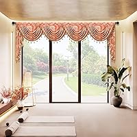 Vista 8 de ELKCA Cenefa de cascada de jacquard dorado de damasco para cocina, sala de estar, cenefa con bolsillo para barra para ventana pequeña, 39 pulgadas