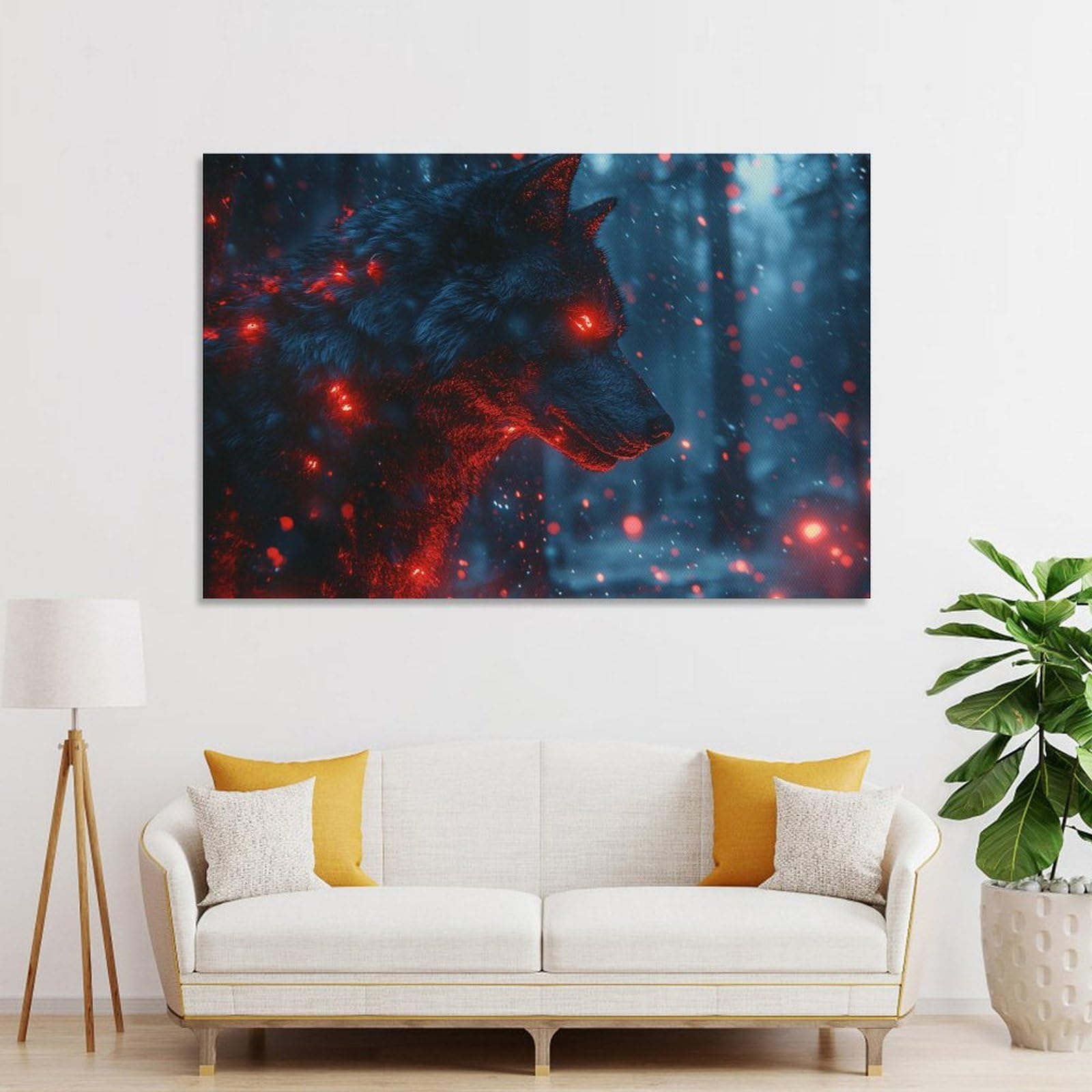 Junmoney Home Decor Wall Art Fiery Wolf in Dark Forest, 12x18inch(30x45cm), for Hallway, Bedroom Or Modern Interiors, Gift Idea for Housewarming And Birthdays