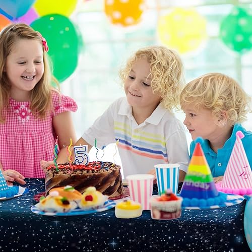 Miniatura 4 de Joyberg Paquete de 4 manteles espaciales mantel de plástico con diseño de galaxia con cielo estrellado impreso, impermeable, a prueba de aceite,