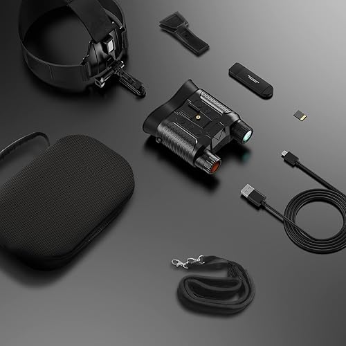 Miniatura 6 de Gafas de visión nocturna montadas en la cabeza - Prismáticos de visión nocturna digitales infrarrojos recargables de 1312 pies para adultos, zoom