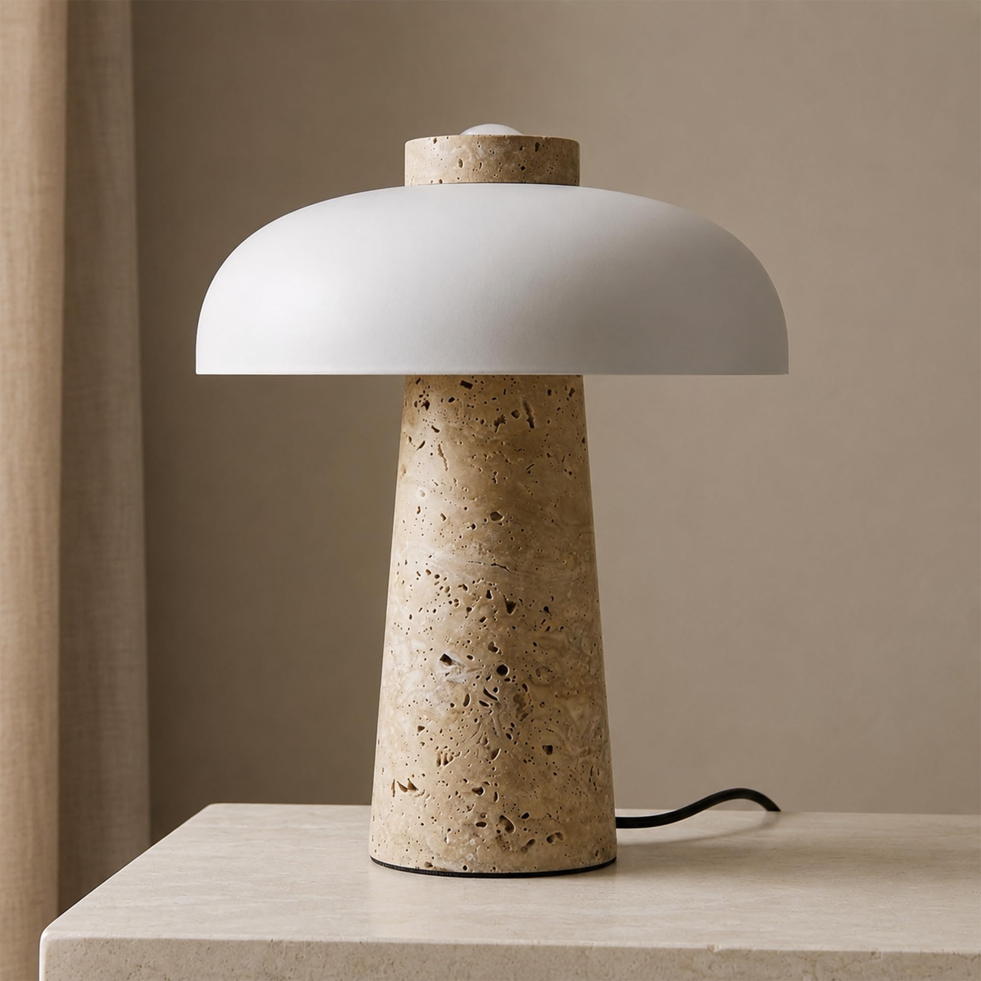 Khukhu White Travertine Table Lamp, Stone Table Lamp With 3 Colors Temperatures(White)