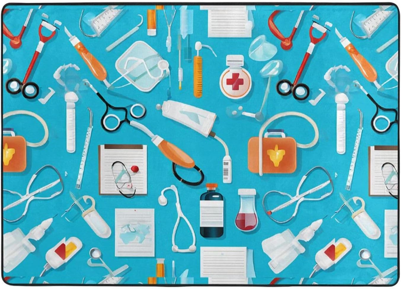 Flannel Non-Slip (Cartoon Medicine Pattern) Rug Pad 80×50in Soft Washable Protective for Hardwood Floors Bedroom Bathroom Living Room