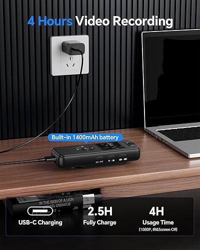 Miniatura 6 de BOBLOV Cámara corporal A27 2K 64G, cámara corporal WiFi, batería de 1600 mAh para 11 horas de grabación de video, videocámara con lente giratoria de