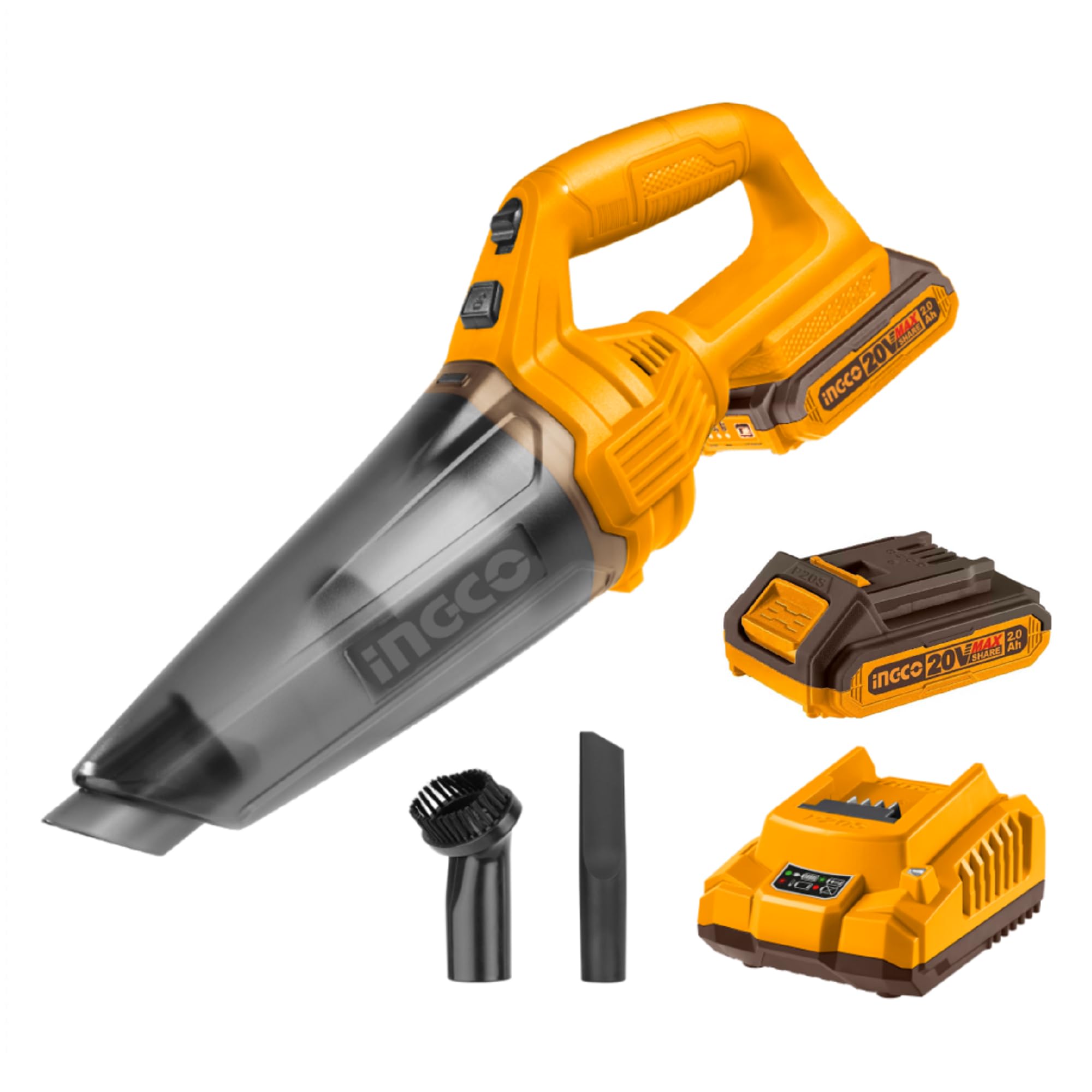 Ingco20V Cordless Handheld Vacuum Cleaner Electric Portable Lightweight Vacuum with 1Pcs 2.0Ah battery and Charger for Car Bench Table CVLI20126