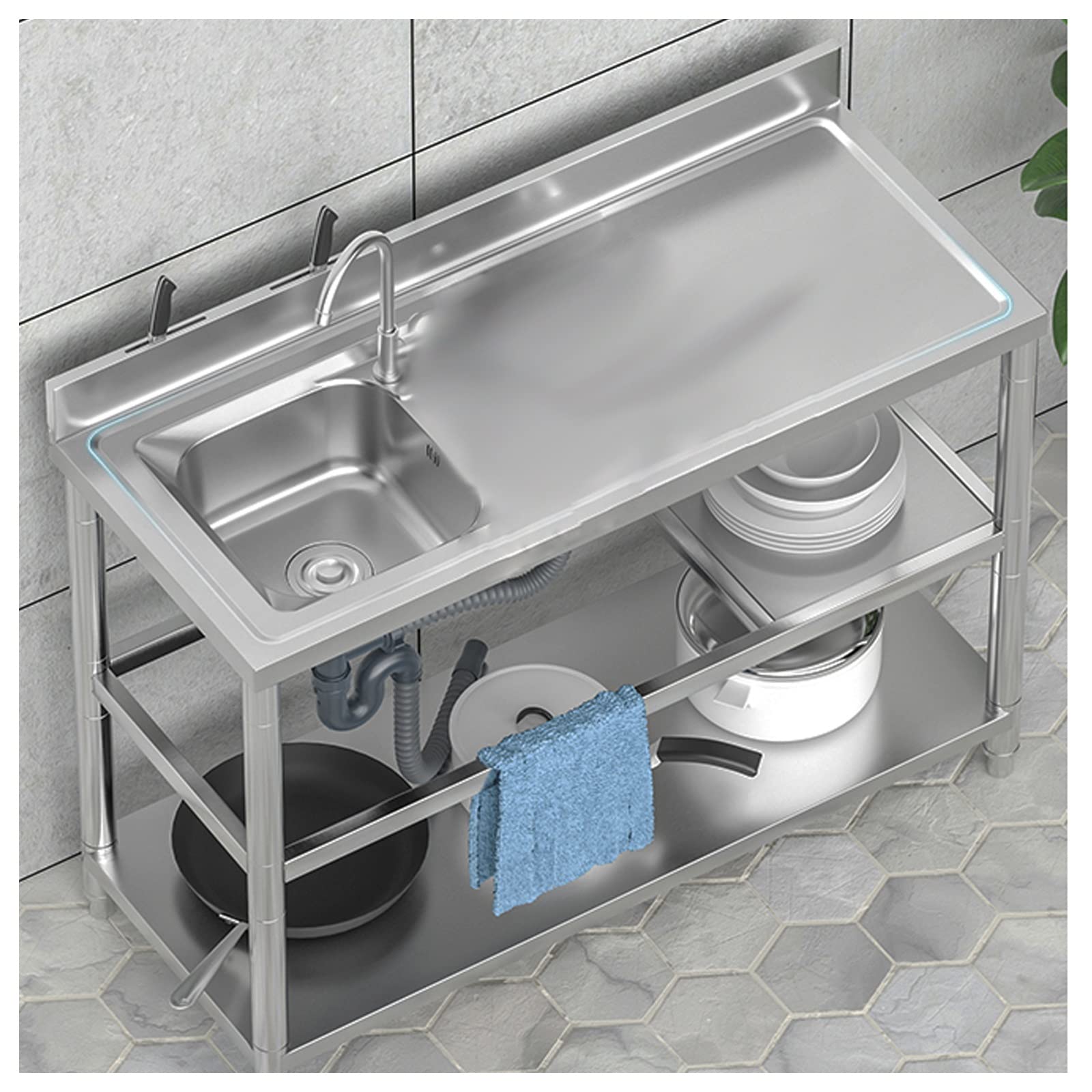 Lavello di servizio, lavelli da cucina, lavello di servizio per lavanderia, lavello in acciaio inox indipendente, lavello da cucina moderno, tavolo in acciaio inox con lavello, lavello di servizio per