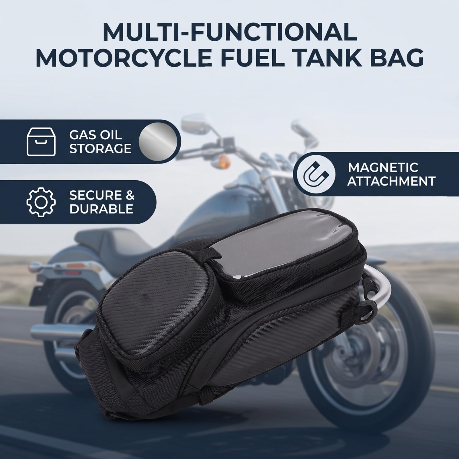 Magnetyczna Torba na Zbiornik Motocykla, z Oknem Dotykowym i