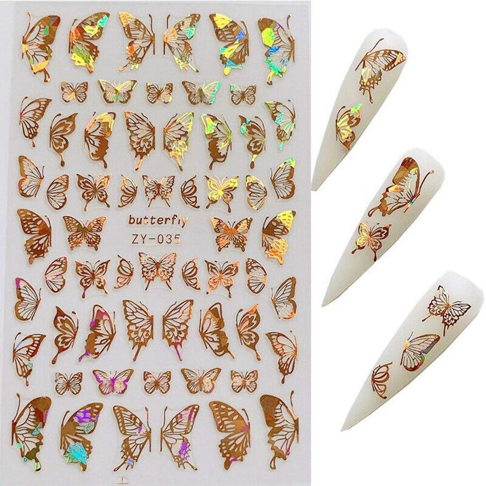 5 uds. Pegatinas holográficas 3D de mariposa para decoración de uñas, deslizadores adhesivos coloridos DIY, calcomanías doradas para transferencia de uñas, láminas, envolturas, decoraciones (5 uds.