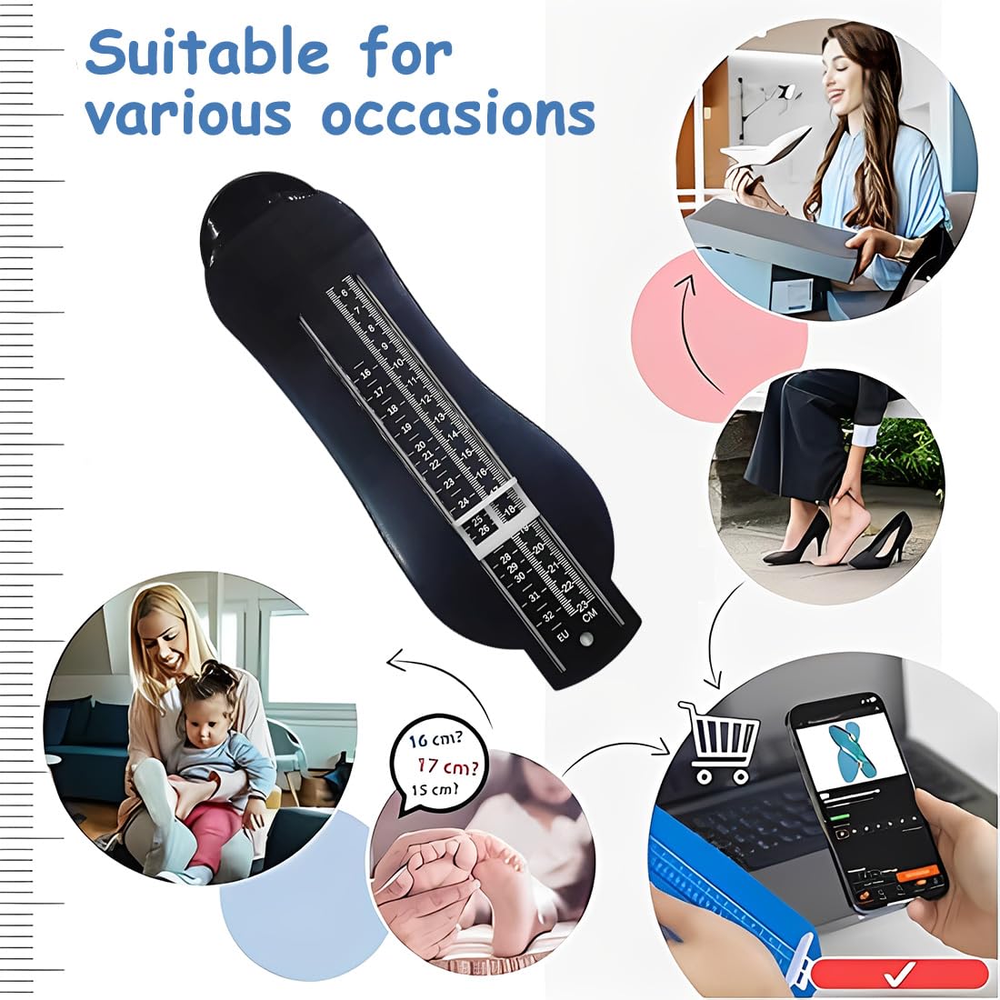 1 Pièce Appareil De Mesure De Longueur De Pied Et Pointure Pour Enfants Fußmessgerät Kinder En Plastique Outil Idéal Pour Déterminer La Pointure Des Enfants Noir (25.8X8.8 Cm)