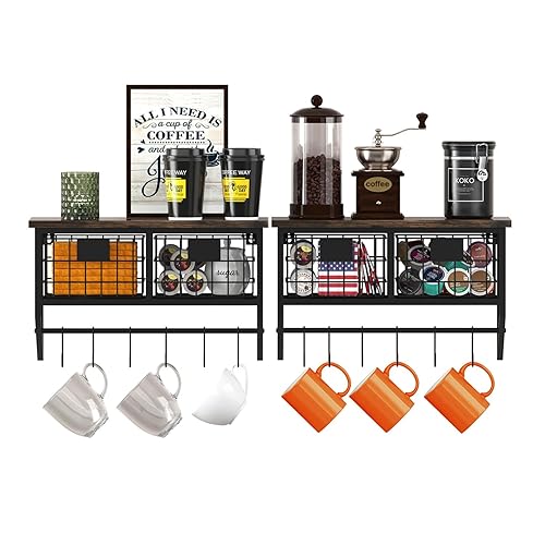 Helsin Industrial Wall Mounted Metal Wood Floating Shelves with Baskets