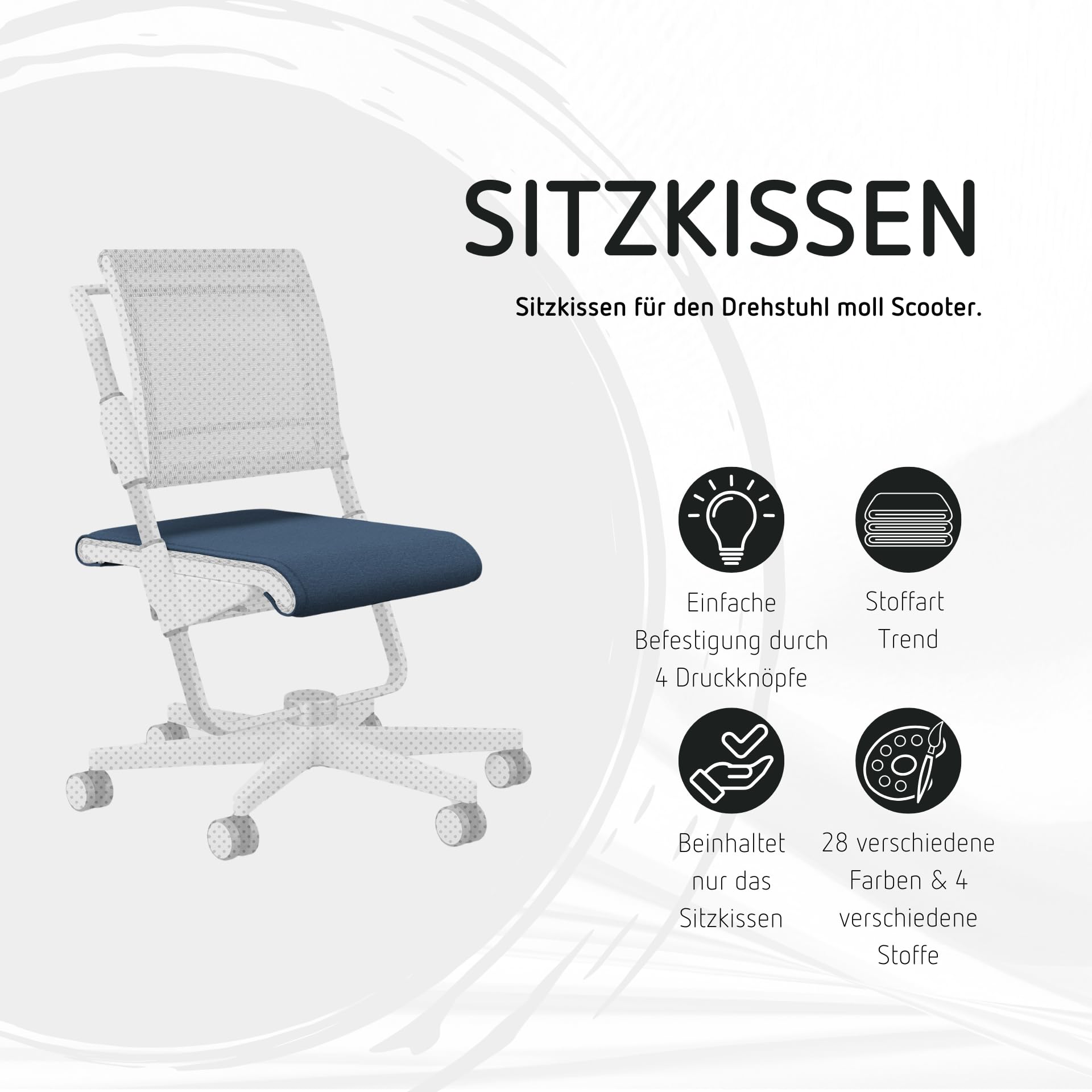 Moll Coussin d'assise pour chaise de bureau pour enfant, avec rembourrage confortable et antidérapant, facile à monter, lavable et remplaçable, idéal pour garçons et filles, fabriqué en Allemagne