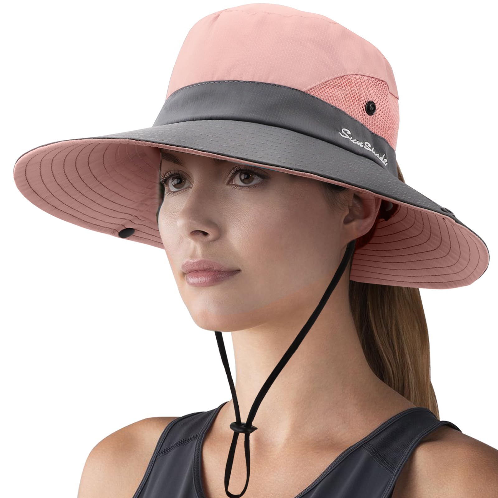 DRESHOW Femme Soleil Chapeau l'extérieur UV Protection Pliable Large Bord Pêche à Cheval Queue Chapeau UPF 50+