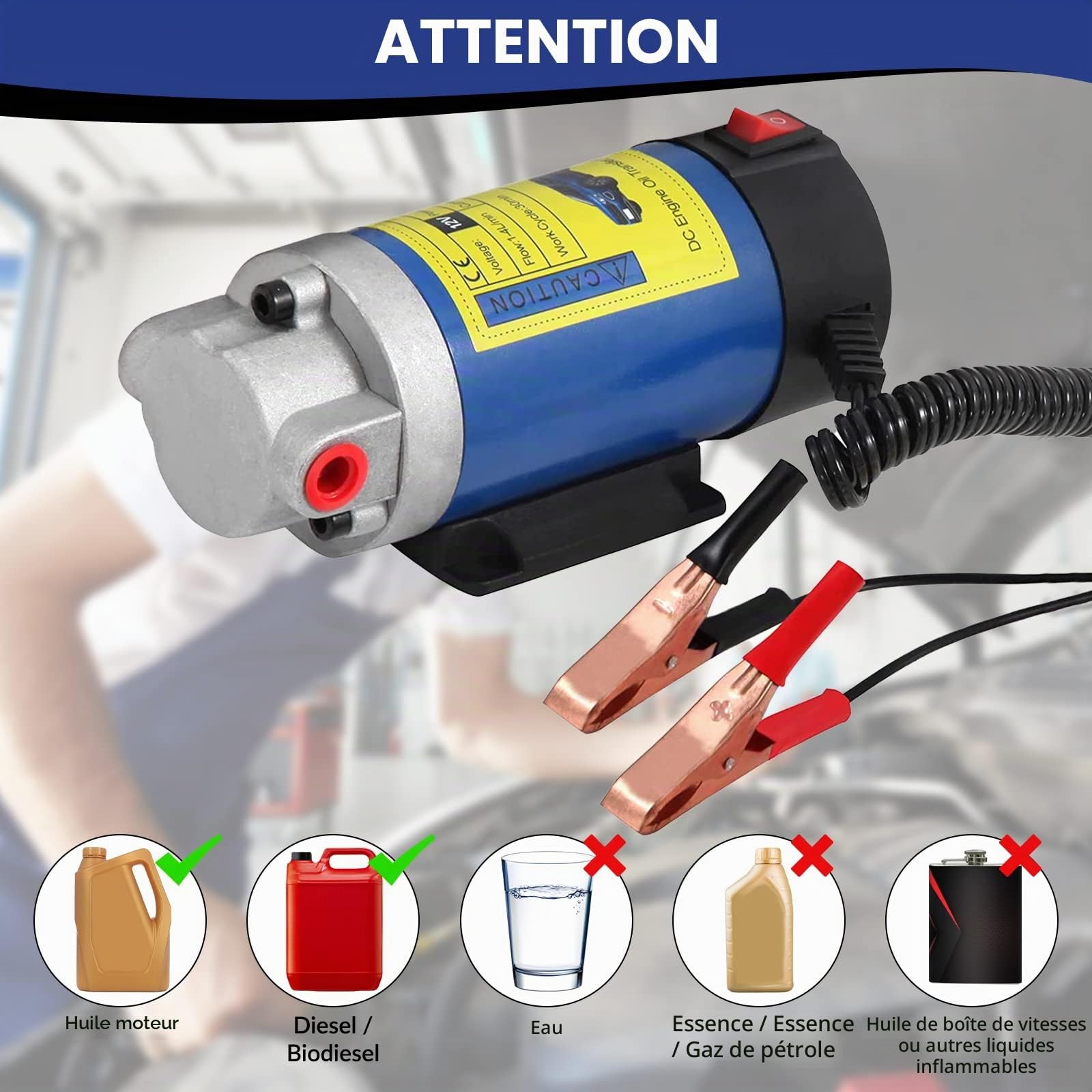 Pompe à Huile Diesel 12V 100W Pompe Electrique Vidange Huile Moteur Electrique Gasoil Pompe de Transfert d'aspiration de Récupératio pour Changement de Diesel d'extracteurs de Fluide de Voiture