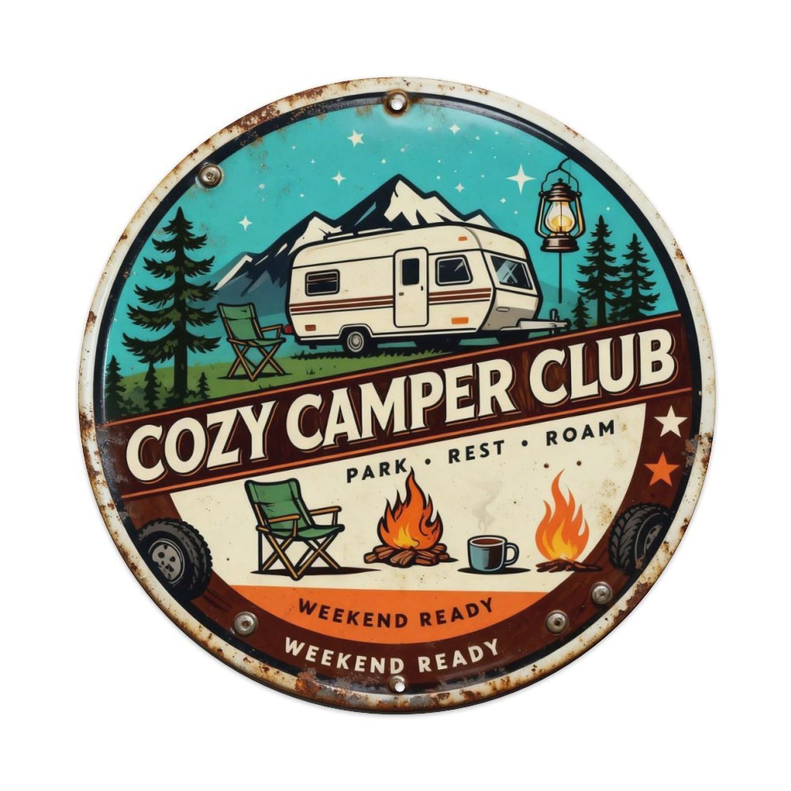 Cozy Camper Club Sign Metal Tin Sign Plaque