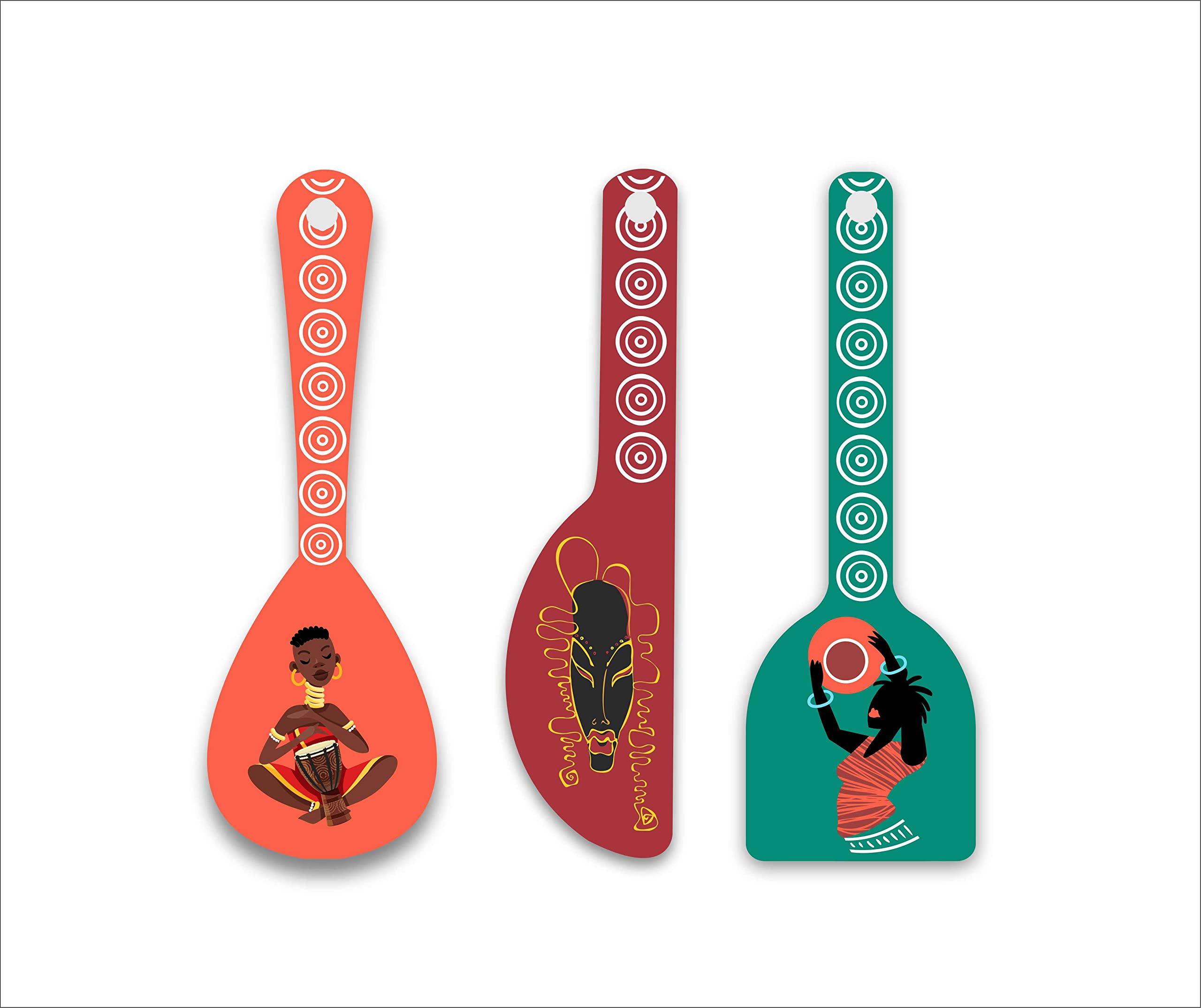 VVWV® 3 PCs African Tribal Art Wooden Spoons Wall Hanging For Home Living Room Restaurant Shops Kitchen Wall Decor Gift L X H 5 X 15 Inch (Design 4)