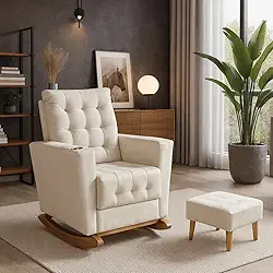 Poltrona Duna Amamentação Balanço e Puff Bege Claro