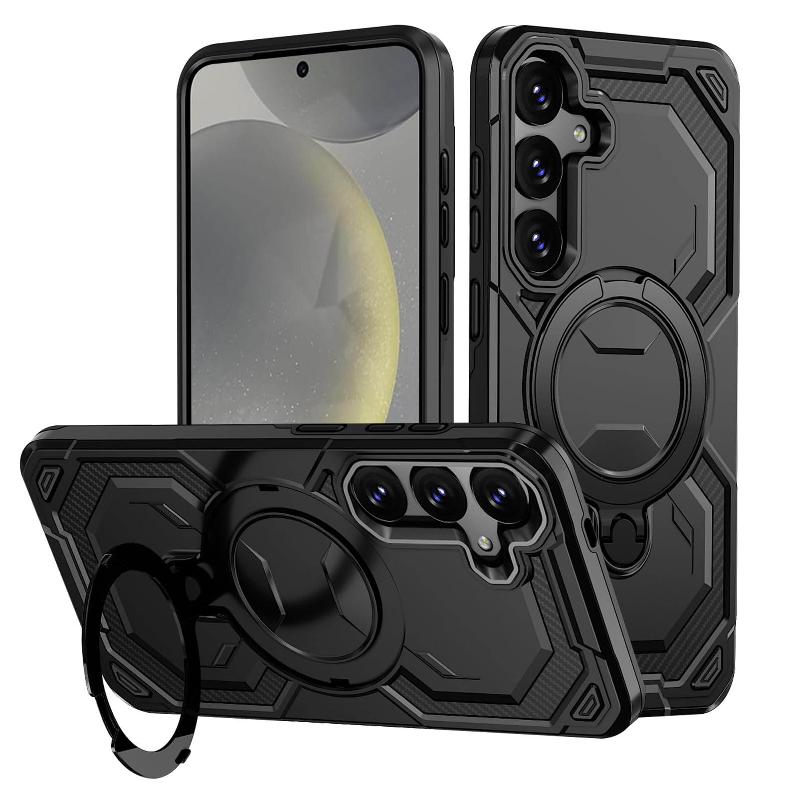 Hülle für Samsung Galaxy S24 Kompatibel mit Mag-Safe Militärschutz Stoßfest Galaxy S24 Handyhülle Case mit Magnetischer Ständer Standring Kratzfeste Schutzhülle für Samsung S24 (Schwarz)