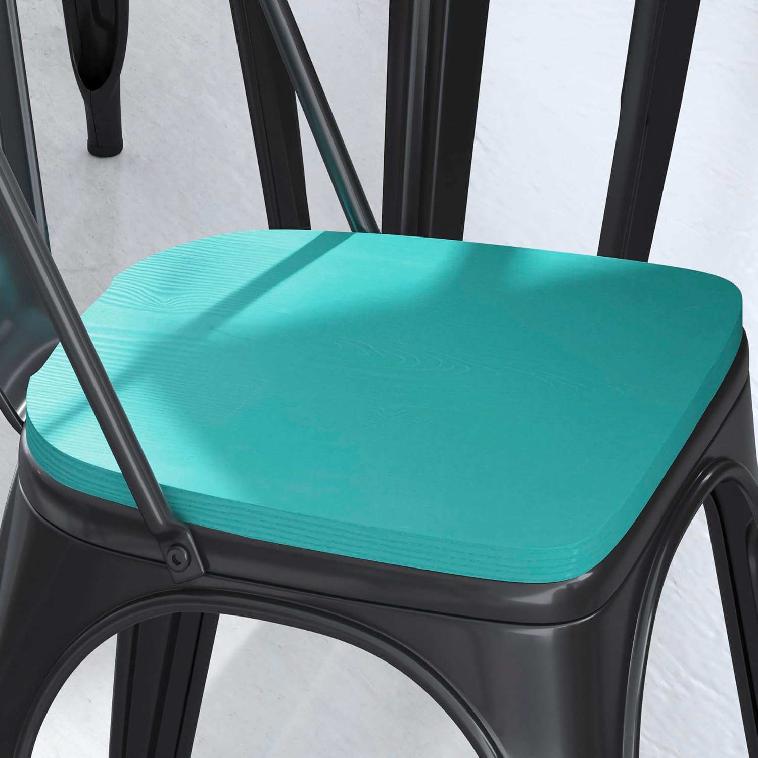 BizChair Set of 4 Poly Resin Wood Seat - Mint Polystyrene - Rounded Edges for Comfort - for Colorful Metal Chairs and Stools - Indoor/Outdoor