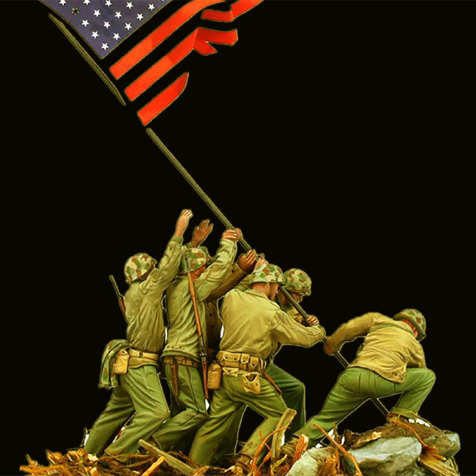 1/35 II wojna światowa żołnierz USA Pacific War Victory figurka z żywicy zestaw modelarski miniaturowe części z żywicy //i7jh-2 (6 osób. Z masztem flagowym bez flagi) (niezmontowana i niepomalowana)