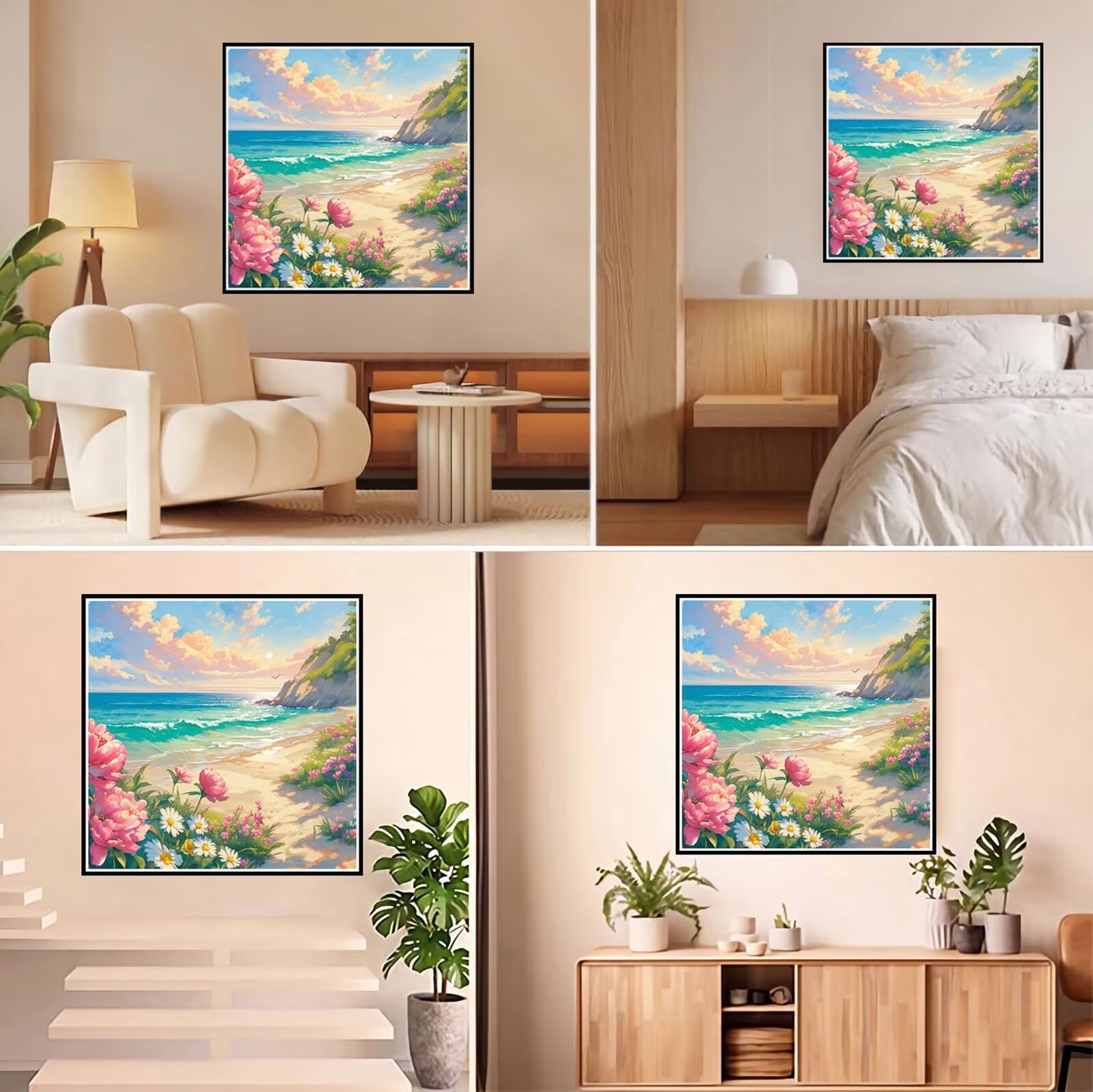 Broderie Diamant Kit Complet 5D, Fleur Diamond Painting Adulte Plein Foret, Peinture Diamant pour Adulte Enfant Débutant, Loisirs Créatifs de Détente et Décoration Maison, Plage 100x100cm FX#605