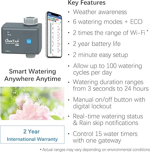 Miniatura 5 de LinkTap G1S - Temporizador de agua inalámbrico y puerta de enlace - Temporizador inteligente de aspersor con aplicación, riego remoto para jardín,
