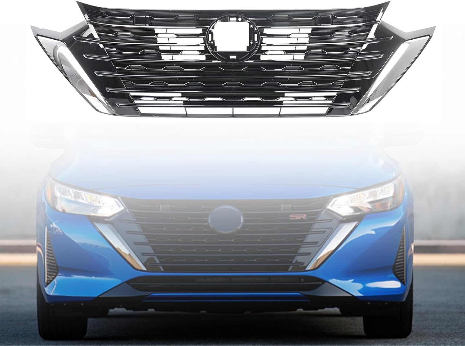 Sentra S Grille - Front Bumper Upper Grille Fits For 2024-2025 Ni-ssan Sentra S SV 62310-6LY0A