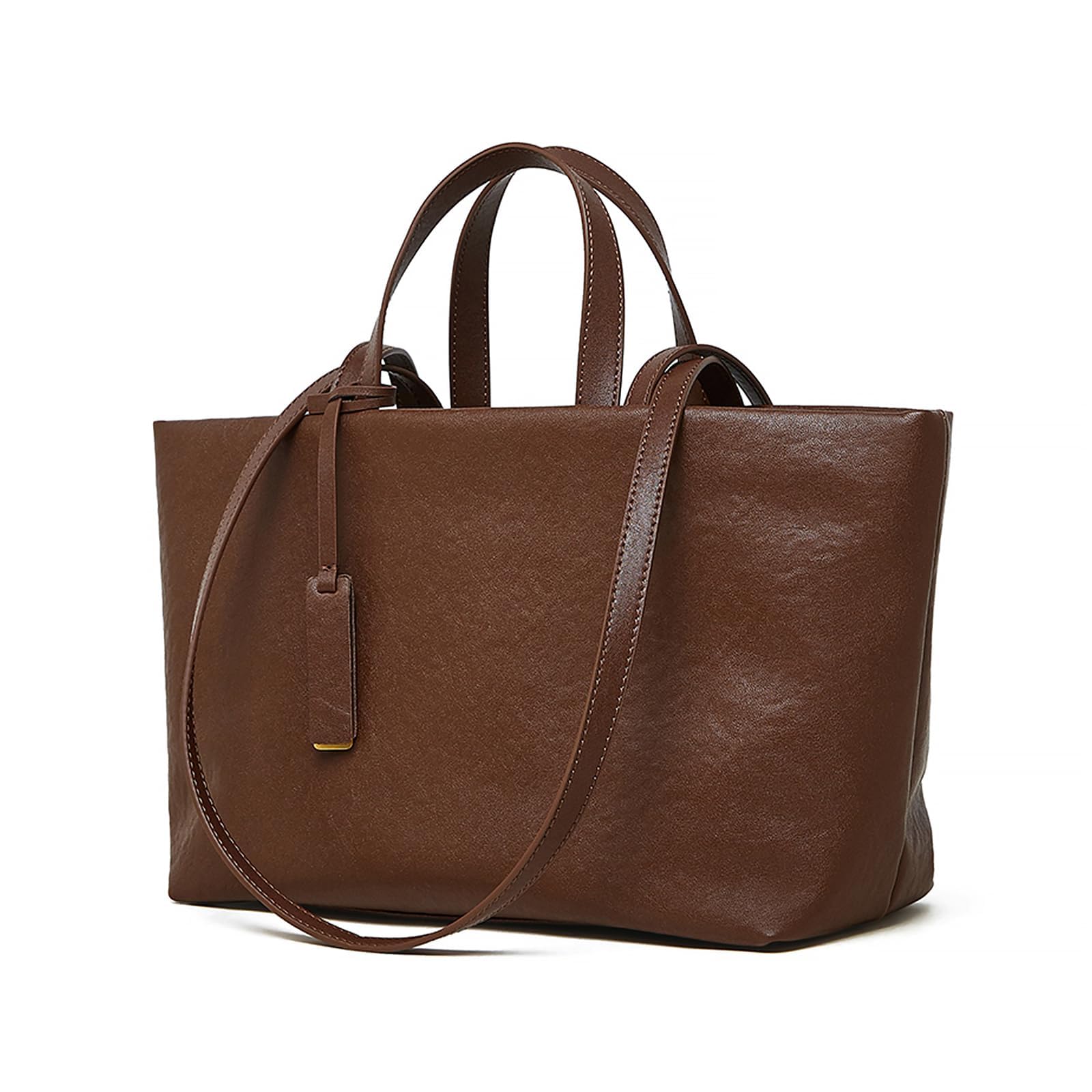 Bolso de mano de piel auténtica para mujer: espacioso y versátil con asas dobles y correa de hombro desmontable, ideal para el trabajo, la escuela y los viajes (marrón)
