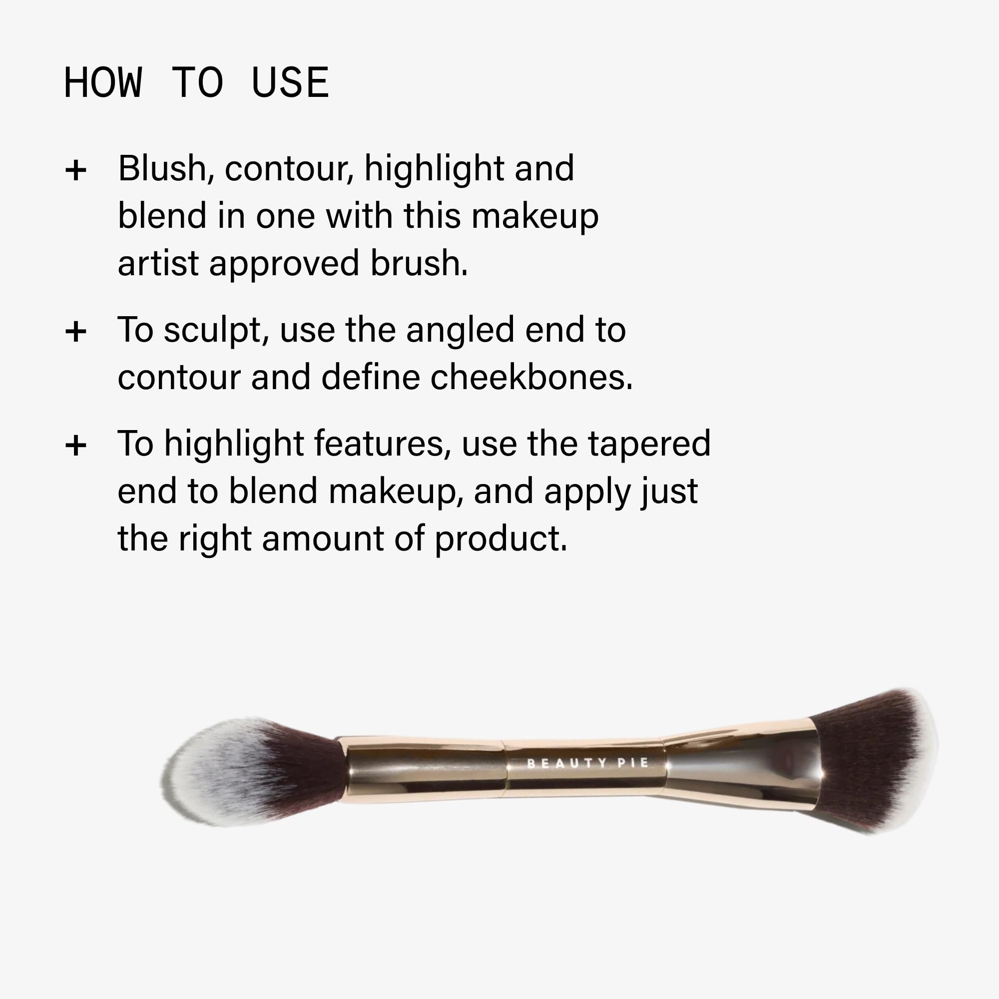Beauty Pie Pinceau à double extrémité Sculpt & Blush 012 – Pinceau de maquillage professionnel biseauté et conique – Poils synthétiques végétaliens et sans cruauté envers les animaux – Sculpter