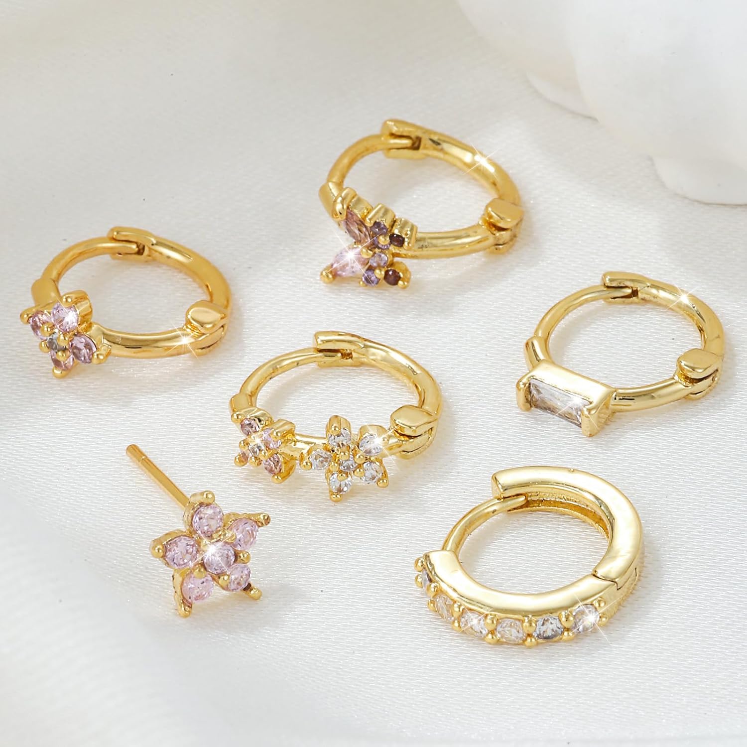 Gold Hoop Earrings Set for Women Dainty 14K Gold Plated Stud Huggie Hoop Earrings Lightweight Hypoallergenic Small Hoop Earring Set for Multiple Piercing Jewelry Gifts - Image 5