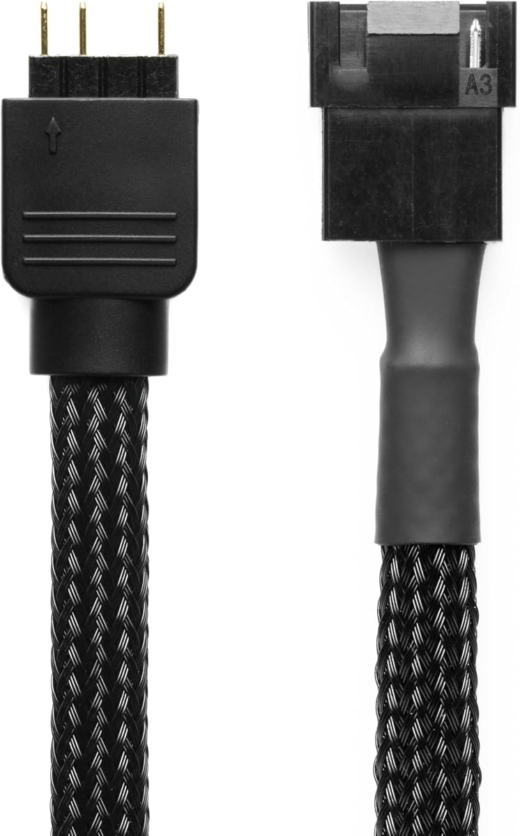 CRJ Cable adaptador de iluminación RGB de 4 pines para ventiladores NZXT - 12 pulgadas (30 cm), funda negra - Conecte ventiladores RGB NZXT de 4 pines a cabezales ARGB estándar de 3 pines
