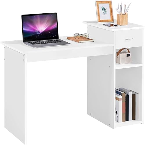 Miniatura 4 de Yaheetech Juego de escritorio y silla para computadora de oficina en casa, escritorio para computadora de 44 pulgadas con cajón y malla, silla de
