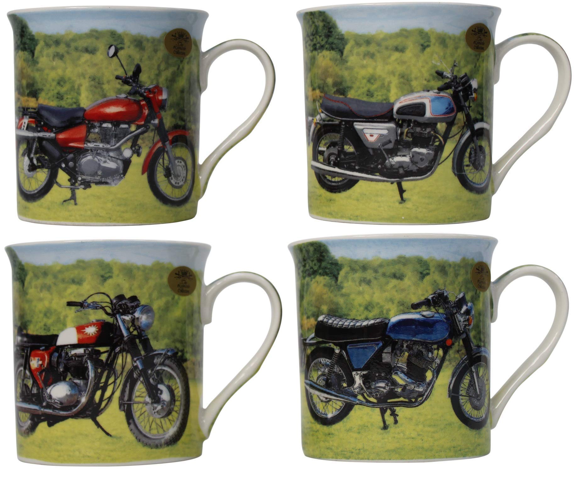 Lesser & Pavey Multicolored Leonardo Collection China Coffee Mugs Set Motorbike Collector Mugs- Set Of 4