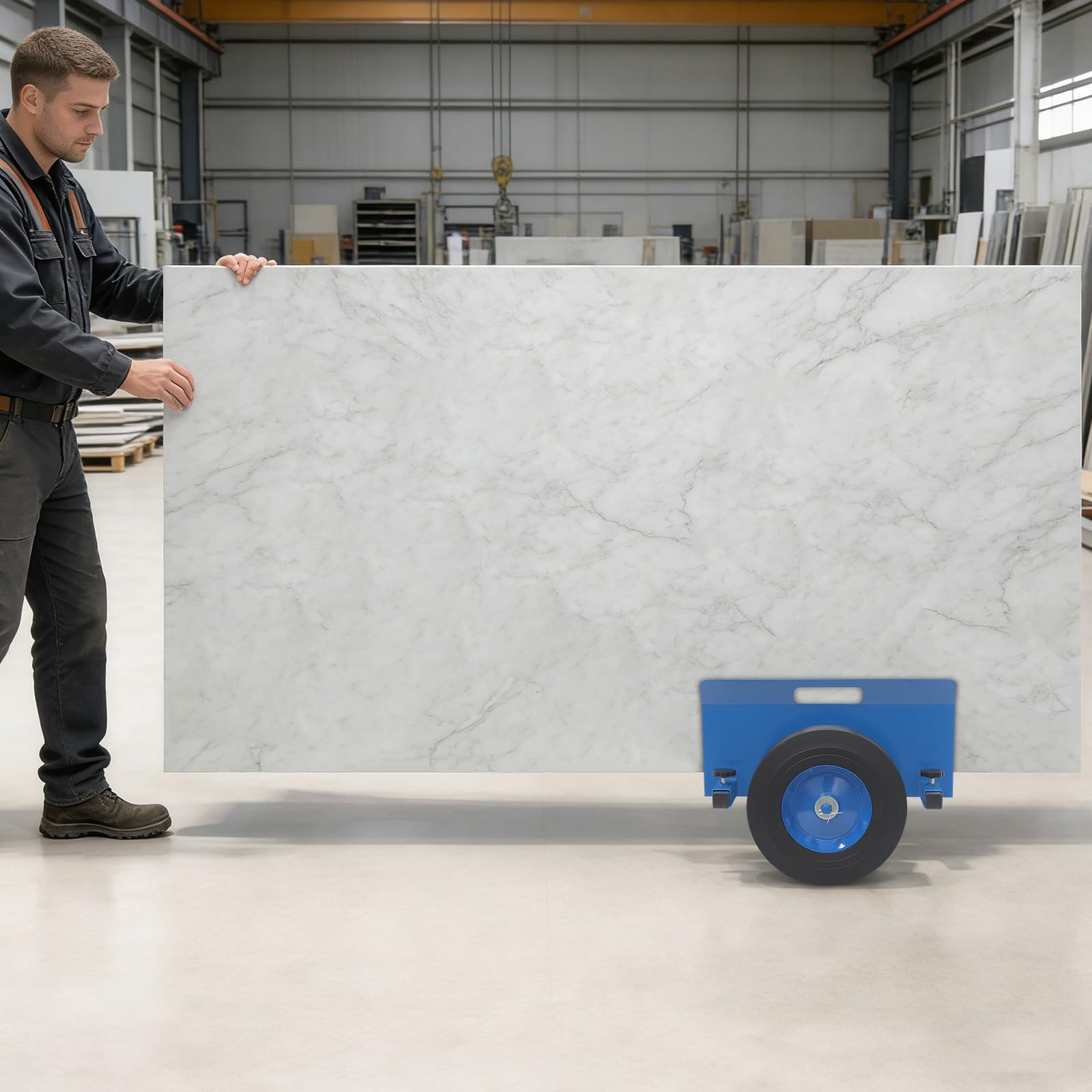 Carrello per piastre fino a 490 kg, carrello regolabile con 2 ruote in gomma piena, rullo per pannelli pesanti per cartongesso, pannelli di legno, porte, vetro e lamiere metalliche