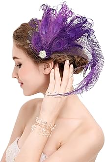 Peacock Feather Fascinator Hair Clip Headband 1920s Costume Flapper Headpiece (015a- Purple)