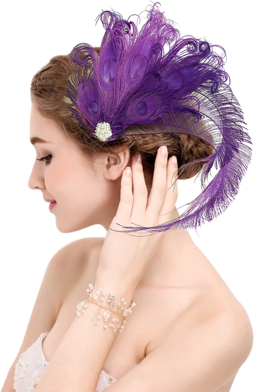 Z&X Peacock Feather Fascinator Hair Clip Headband 1920s Costume Flapper Headpiece (015a- Purple)