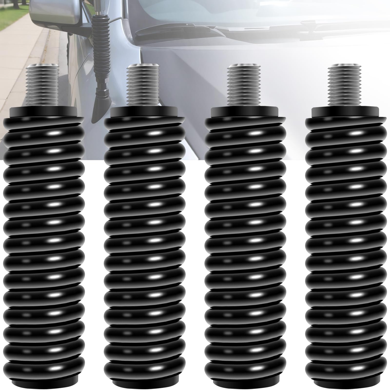 Wadoy SS-3H CB Antenna Spring Mount 4 Pack, Black Heavy Duty Stainless Steel CB Springs Fit for Up to 60" Long Standard 3/8" x 24 Threads Mobile/