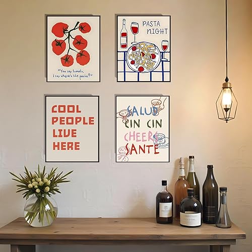 Miniatura 7 de EVER-GOING TUNE Juego de 6 piezas de arte de pared de cocina divertidas, decoración de moda de cocina, póster de langosta, póster de vino de pasta